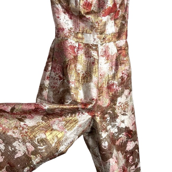 Anthropologie Hutch strapless floral metallic wide leg jumpsuit EC SZ2 - Picture 3 of 9